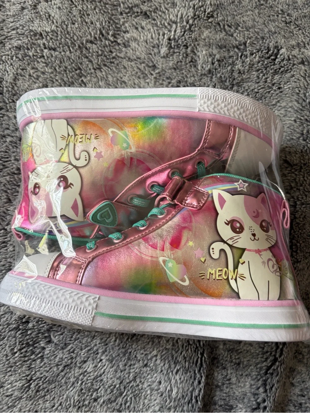 Kids Pink Unicorn Cat High-Top Sneakers